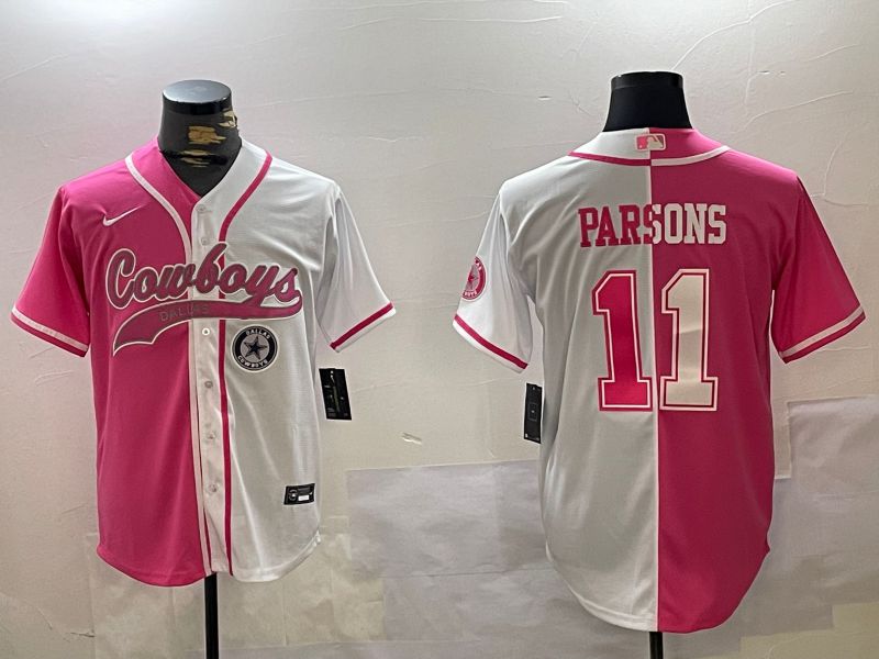 Men Dallas Cowboys #11 Parsons white pink Joint Name 2024 Nike Limited NFL Jersey style 3